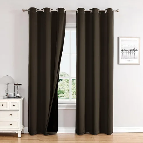 Vista 40 de ChrisDowa Cortinas 100% opacas de 63 pulgadas de largo para dormitorio con forro negro, 2 capas gruesas totalmente opacas con aislamiento térmico