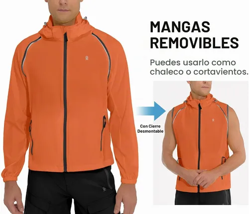 Vista 3 de Little Donkey Andy - Chaqueta de ciclismo extraíble para hombre Capucha desmontable-naranja