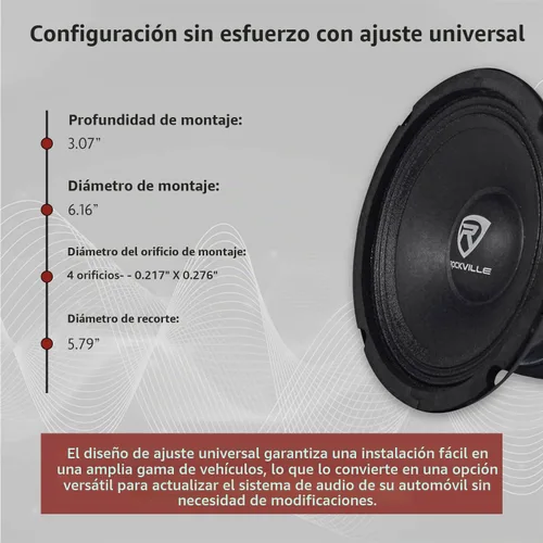 Vista 8 de Rockville RM64PRO 6.5" 4 Ohm Altavoz de coche de rango medio de bajos medios, 105dB 200w