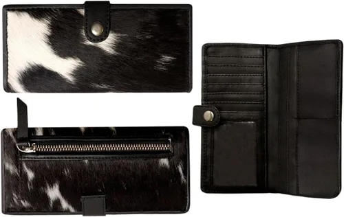 Vista 5 de NGF Cartera de cuero de vaca con cremallera para mujer, bolso de mano de cuero real en cartera, bolso organizador de bolso para mujer