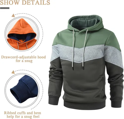 Vista 4 de Gesean Sudadera con capucha, de manga larga, para hombre, diseño de bloque de color, estilo informal, con bolsillo