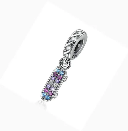 Vista 3 de Encanto de la suerte del encanto del deporte de la plata esterlina 925 del monopatín para la pulsera del encanto Pandora, Plata esterlina, Circonita