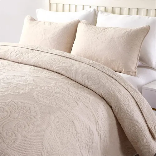 Vista 3 de ABREEZE Juego de colcha de algodón de 3 piezas, tamaño Queen, estampado de cachemira beige, uso en todas las estaciones, cómodos juegos de ropa