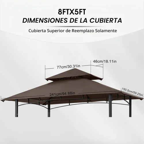 Vista 2 de MASTERCANOPY Toldo Superior de Repuesto para Cenador de Parrilla para Modelo L-GG001PST-F (Marrón) Solo toldo, 100% poliéster impermeable, CPAI-84