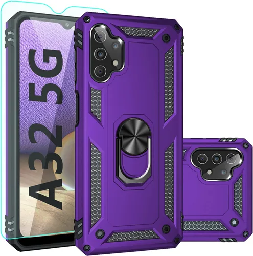 Vista 8 de Funda para Galaxy A32 5G, A32 5G, con protector de pantalla, [grado militar] 16 pies, cubierta probada contra caídas con soporte magnético para Negro