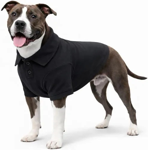 Vista 25 de lovelonglong Polo básico para perro, de algodón de primera calidad, para perros grandes, medianos y pequeños, con cuello de dos botones, color Negro