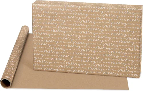 Vista 2 de American Greetings - Rollos de papel de regalo navideño Kraft Vintage, papel de regalo de fiesta navideña Kraft en negro, blanco y marrón