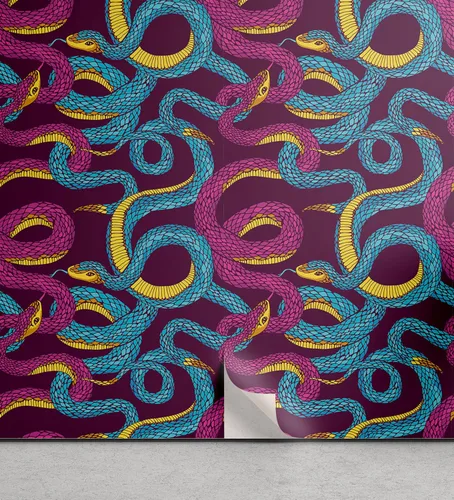 Vista 37 de Ambesonne Papel tapiz despegable y adhesivo con patrón de esquí para el hogar, personas esquiando en colores pastel continuos en la pista, árboles