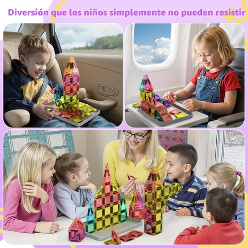 Vista 5 de BAIJLE Juego de 46 mini azulejos magnéticos, para niños, juguetes magnéticos portátiles de viaje con estuche de hierro para niños de 4 a 8 años