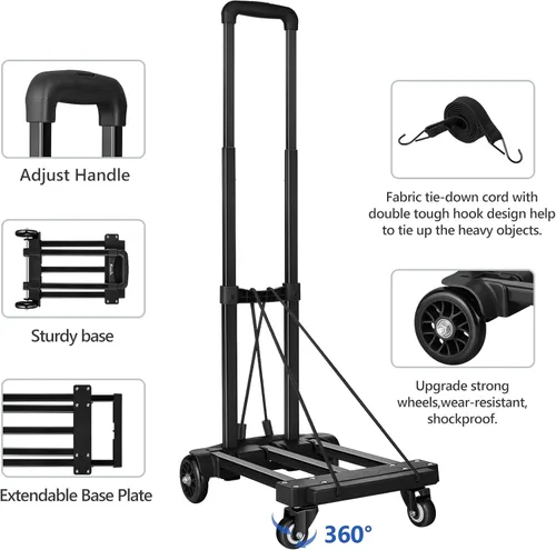 Vista 4 de KEDSUM Carrito de equipaje plegable para viajes y aeropuerto, carretilla de mano plegable de 290 libras con placa base expandible, carrito portátil