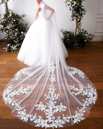 Vista 5 de ELAWBTY 55 velo de novia de encaje floral para mujer longitud catedral 1 T