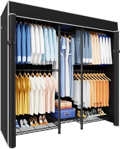 Vista 9 de Ulif E12C - Sistema organizador de armario resistente, perchero de ropa independiente, perchero ajustable para ropa de 71 pulgadas de ancho x 16