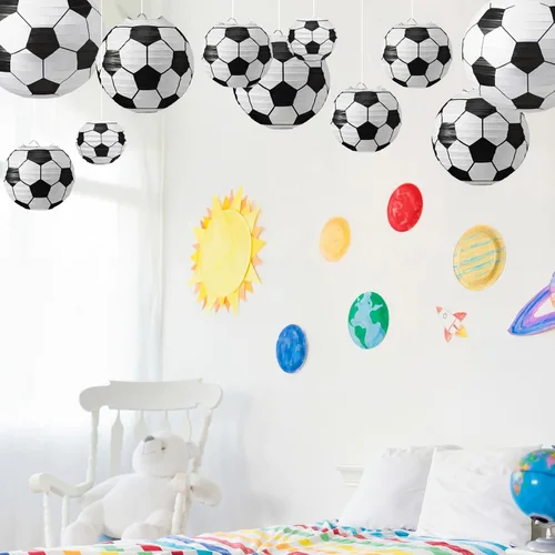 Vista 7 de 16 linternas de papel deportivas de fútbol de varios tamaños, para interiores y exteriores, para fiestas, decoraciones de fiesta de fútbol, temática