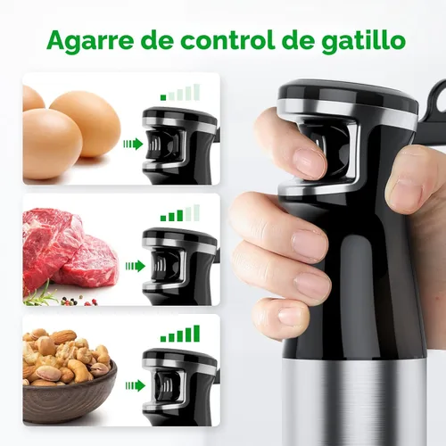 Vista 3 de Batidora de inmersión de mano con cable turelar, juego de licuadoras de mano de 1100W, disparador de velocidad variable 5 en 1 con palillo Negro