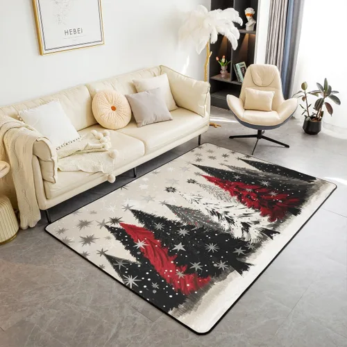 Vista 10 de Erosebridal Alfombra de área de Feliz Navidad para niños, cardenales rojos, alfombra de sala de estar, 3 x 5 mas, alfombra decorativa de cabaña