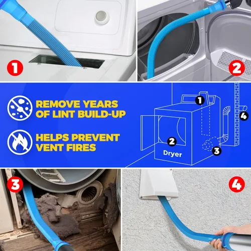 Vista 3 de Holikme Dryer Vent Cleaner Kit, Vacuum Hose Attachment, 2-Piece, Blue Azul