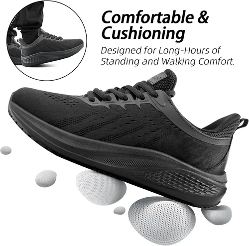 Vista 4 de Non Slip Shoes for Men, Food Service Slip Resistant Work Shoes in Restaurant Kitchen Hospital, Breathable Lightweight Sneakers - Zapatos