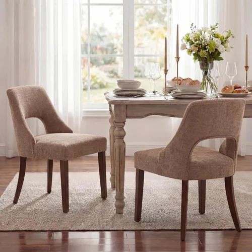 Vista 26 de UVV Juego de 2 sillas de comedor de madera, sillas de comedor modernas de mediados de siglo tapizadas en tela para cocina y comedor, silla de cena