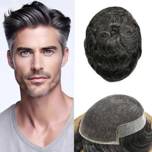 Vista 27 de Mens Toupee Remy Human Hair System For Men Bleached Knot Toupee Hair Piece For Men French Lace Toupee For Men Hairpiece 8X10#17 Dark Ash Blonde 90%
