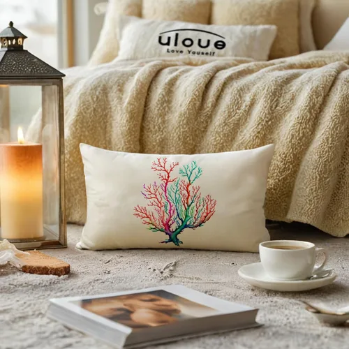 Vista 2 de ULOVE LOVE YOURSELF Funda de almohada de acuarela coral con diseño de planta de follaje de árbol de mar, océano náutico, playa, casa, fundas