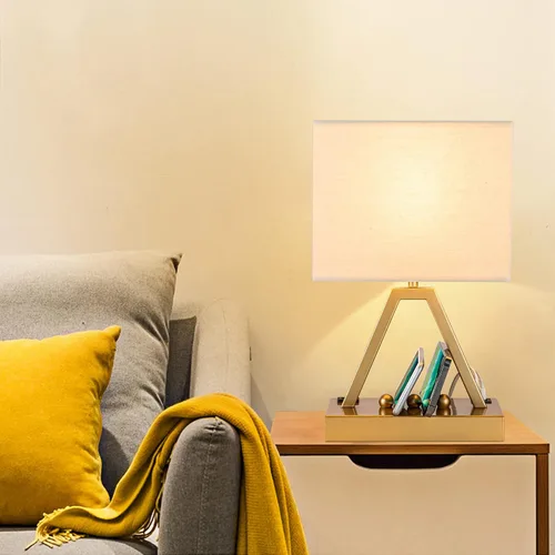 Vista 5 de Briever - Lámpara de mesa con control táctil, lámpara de escritorio regulable de 3 vías con USB C y USB A y tomacorriente AC, lámpara de noche