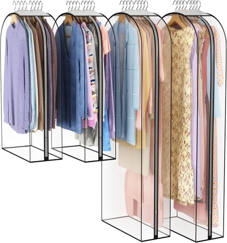Vista 21 de Liuoud Bolsa Transparente para Colgar Ropa de 10" con Fuelle, Bolsas para Trajes de 32" para Almacenamiento de Closet Abierto, Cubierta de Ropa