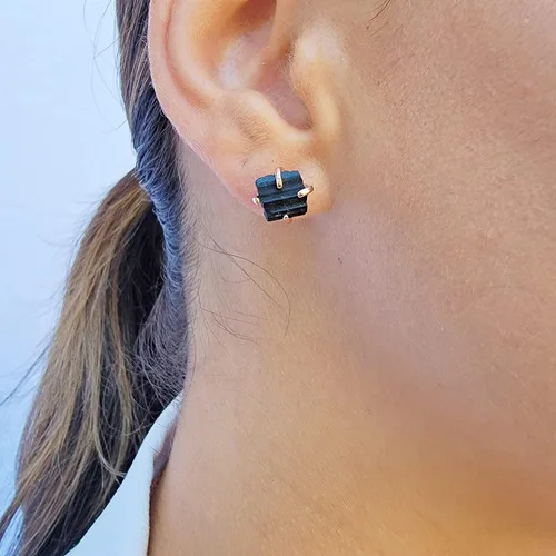Vista 60 de Aretes de piedra preciosa natural en bruto con oro rosa sobre plata de ley 925, 6 a 0.276 in, regalo de piedra de nacimiento de calidad genuina