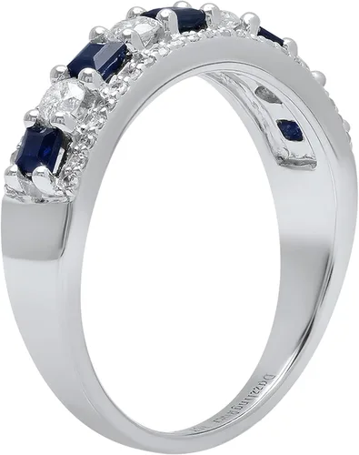 Vista 19 de Dazzlingrock Collection Anillo de boda de 9 piedras de zafiro azul princesa y diamante blanco redondo de 0.098 in cada uno en oro de 14 quilates