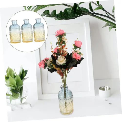 Vista 5 de Homoyoyo Florero retro con base en relieve beige vintage, 3 piezas, para flores secas
