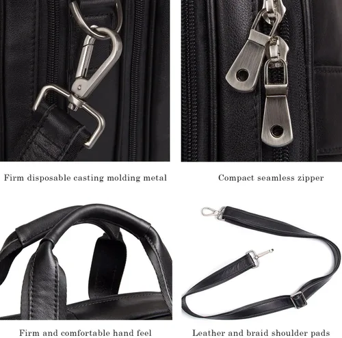 Vista 5 de Augus Maletín de viaje de negocios de cuero genuino bolsas de lona para hombres bolsa de portátil se adapta a 15.6 pulgadas portátil