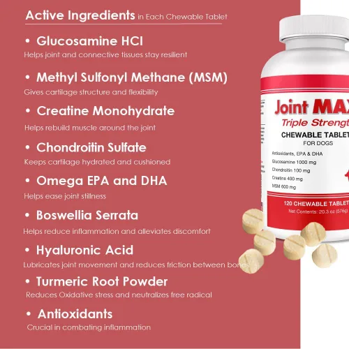 Vista 3 de Double Strength - Vitaminas, minerales y antioxidantes - Suplemento máximo de salud articular para perros - 120 tabletas masticables