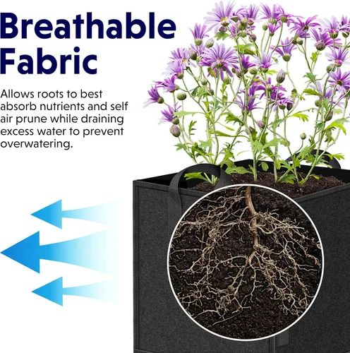 Vista 5 de iPower GLGROWBAGCUBIC3X5 - Paquete de 5 bolsas cuadradas de cultivo de 3 galones, macetas de tela gruesa con asas para jardín interior y exterior