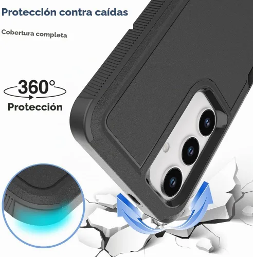 Vista 2 de Funda para Samsung Galaxy S25: funda protectora de doble capa resistente para teléfono celular, a prueba de golpes, con protector de pantalla Negro