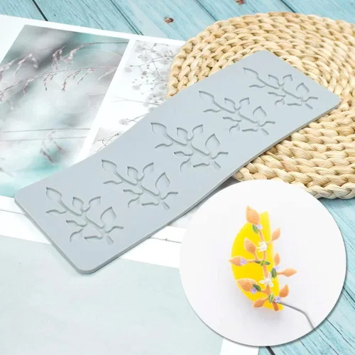 Vista 12 de Molde de encaje de hojas huecas 3D, molde de encaje de silicona con formas de flores de múltiples hojas para decoración de pasteles, tapete