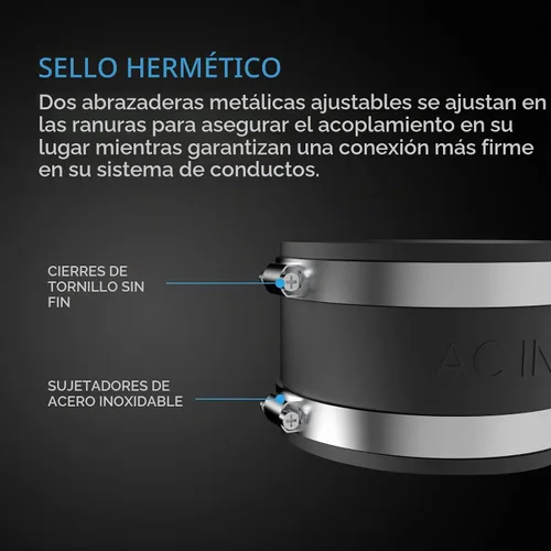 Vista 3 de Abrazadera de reducción de ruido AC Infinity de 4 pulgadas, acoplador de conducto. Stainless Steel Clamps, Flexible Rubber Coupling for Inline