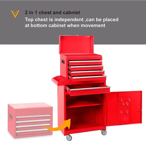 Vista 6 de ROAD DAWG ATBT1204D-Torin - Organizador de herramientas para taller de color rojo Caja de herramientas desmontable con 4 cajones con gran gabinete
