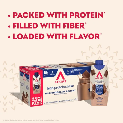 Vista 5 de Atkins Batido de proteína listo para beber, deliciosa leche con chocolate, sin gluten., 609309, 12