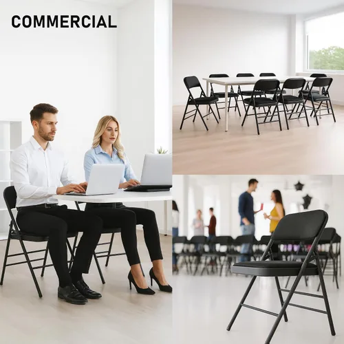 Vista 7 de SEALAMB Paquete de 4 sillas plegables con asiento cómodo, marco de metal resistente, sillas apilables portátiles para bodas, fiestas, oficina