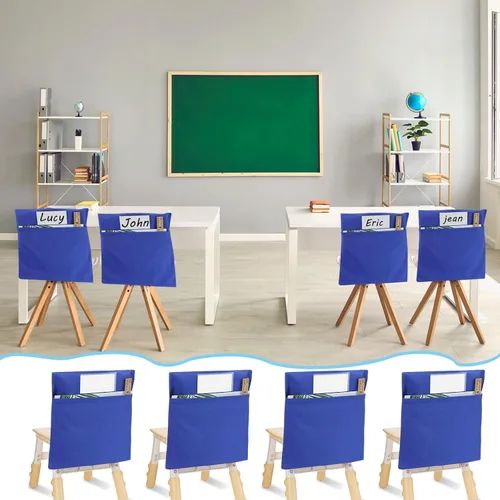 Vista 4 de Berlune 50 bolsillos de almacenamiento para sillas, bolsa para sillas escolares, aulas, bolsillos para sillas de estudiantes, organizador