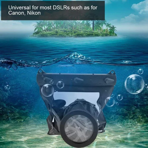 Vista 5 de Estuche de carcasa de cámara subacuática, bolsa protectora impermeable de 65.6 ft para cámaras DSLR SLR sin espejo (negro)