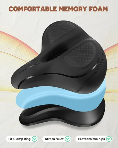 Vista 3 de Asiento de bicicleta de gran tamaño, asiento de bicicleta ancho para comodidad de mujeres y hombres, sillín de bicicleta universal impermeable