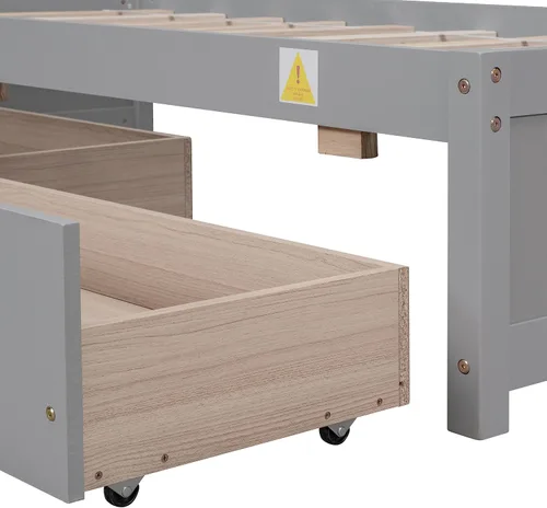 Vista 8 de HomSof Cama individual con 2 cajones, madera maciza, no necesita somier, gris