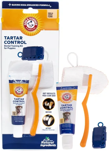 Vista 10 de Arm & Hammer para mascotas kit de 3 piezas para control del sarro para perros, contiene pasta, cepillo de dientes y cepillo para el dedo, reduce