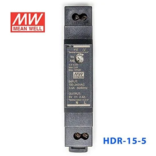 Vista 3 de MEAN WELL HDR-15-5 Ultra Slim Paso Forma 1SU Fuente de alimentación de riel DIN, 5V 2.4A 12W