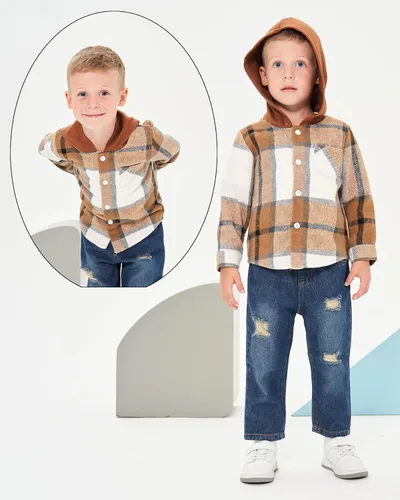 Vista 2 de Renotemy Toddler Baby Boy Clothes Denim Outfits Infant Hooded Sweatshirt Jeans Clothing For Little Boys