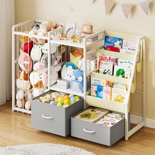 Vista 10 de Estantería para niños y organizador de juguetes Twinkoo, estante resistente de 3 niveles, estantería con bandeja y 2 contenedores de juguetes