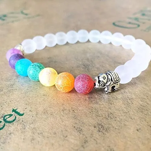 Vista 3 de Pulsera de cuentas de 0.315in, 7 chakras, curación, equilibrio de Buda y elefante, para mujeres y hombres, lava, yoga, reiki, oración, Bijoux
