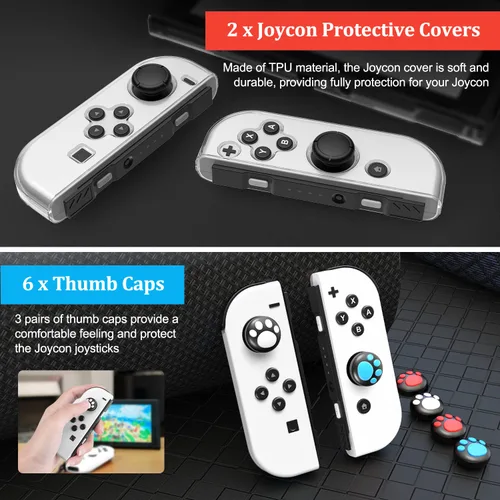 Vista 7 de Paquete de accesorios Switch OLED, innoAura 20 en 1 Switch OLED Kit de accesorios incluye correas de muñeca, funda de transporte para interruptor
