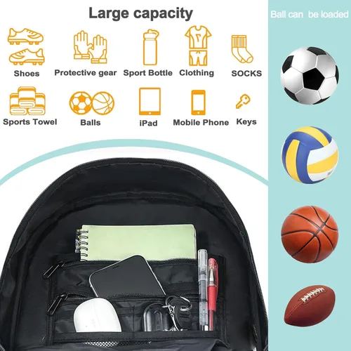 Vista 5 de DAFISKY Mochila de fútbol juvenil – Bolsa de fútbol con zapatos y compartimento para pelotas Bolsa deportiva para baloncesto, voleibol, fútbol