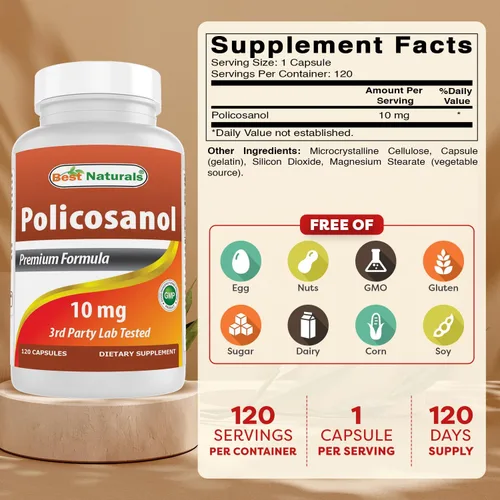 Vista 2 de Best Naturals Policosanol 10 mg 120 Cápsulas
